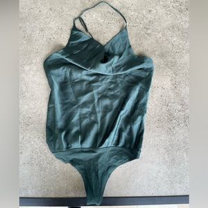 Wmns Abercrombie&fitch hunter green cowl neck satin bodysuit Size XS NWT